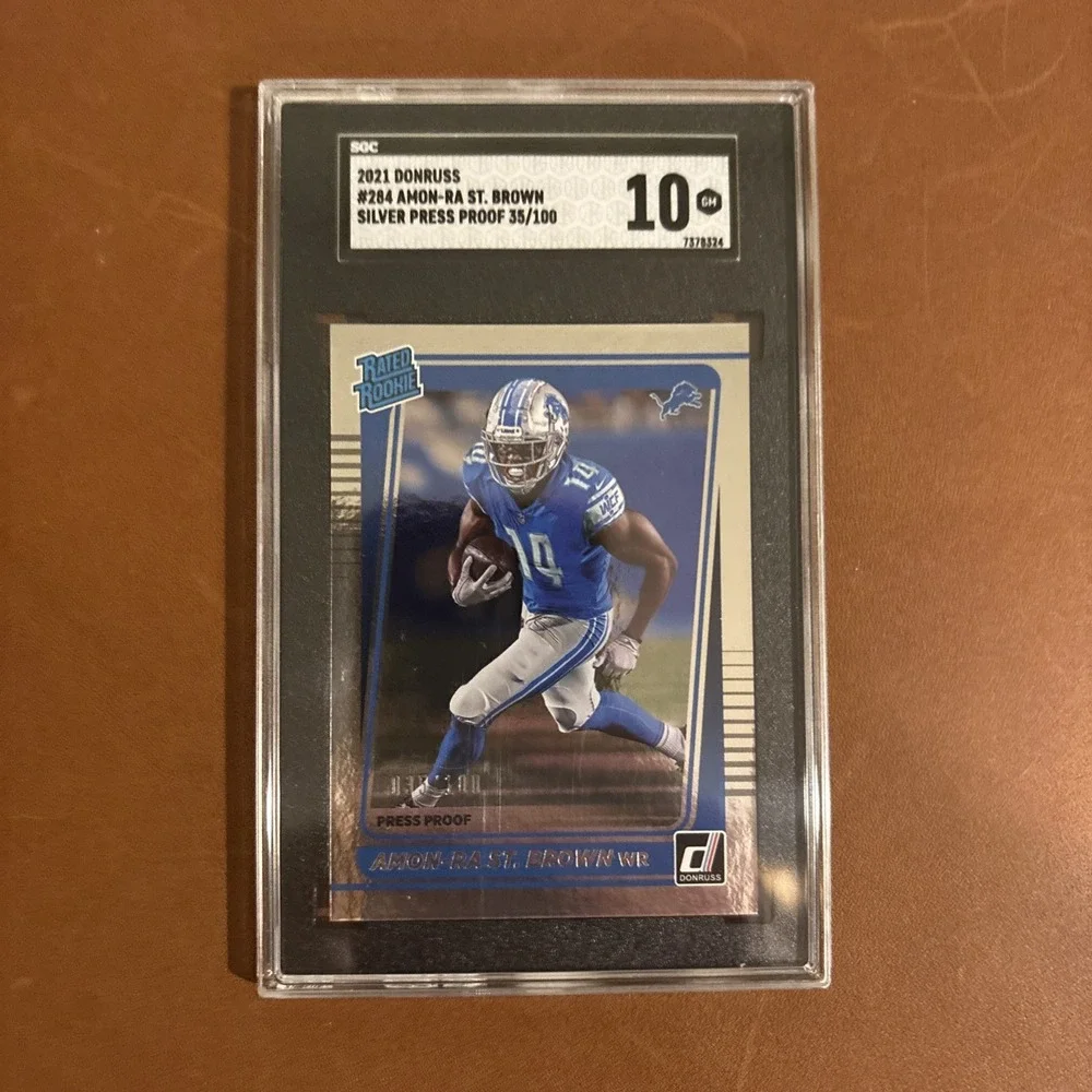 SGC 10 Amon-Ra St Brown 2021 Donruss Silver Press Proof Rated Rookie RC 35/100